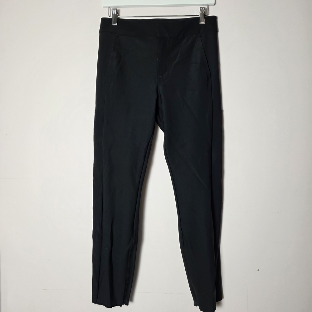 Athleta Stellar Trouser Black Travel Pants Size 10 Stretch Zip Hem Work Commuter